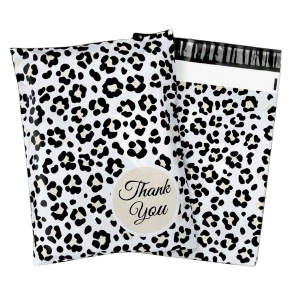 Set of 20 Animal Print Black White 10 x 13 ‘Thank you’ Adhesive Poly Mailer Bags